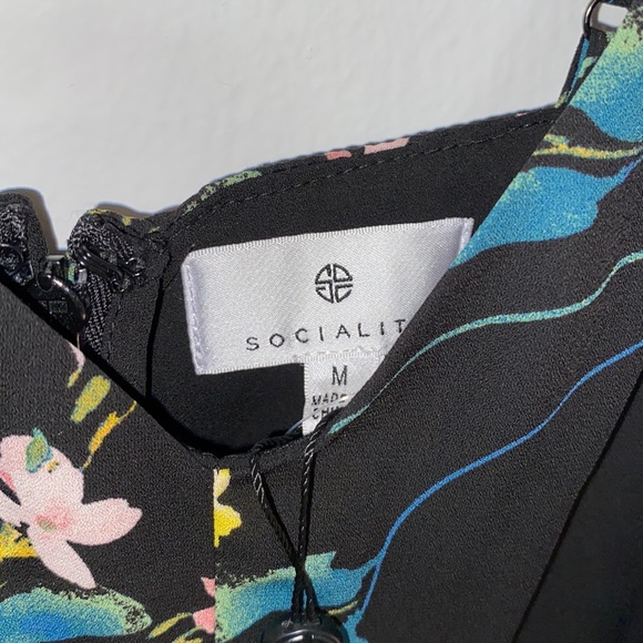 NWT Socialite dress from Nordstrom, black/yellow floral with spaghetti straps - Picture 3 of 7